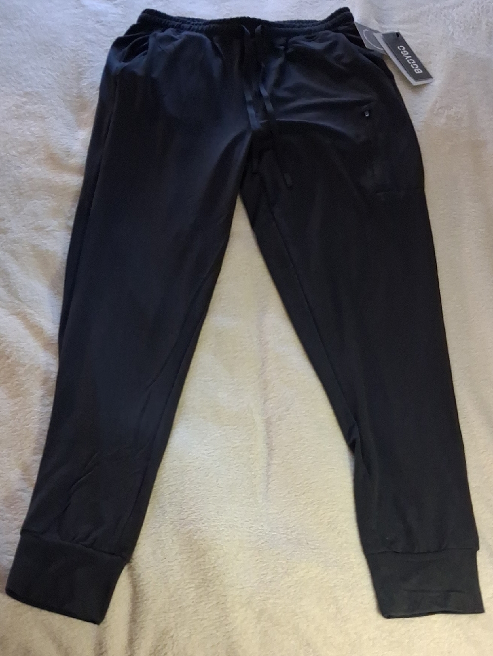 BODYGO MENS SIZE SMALL COZY Black Jogger Pants with Drawstring Waist NWT